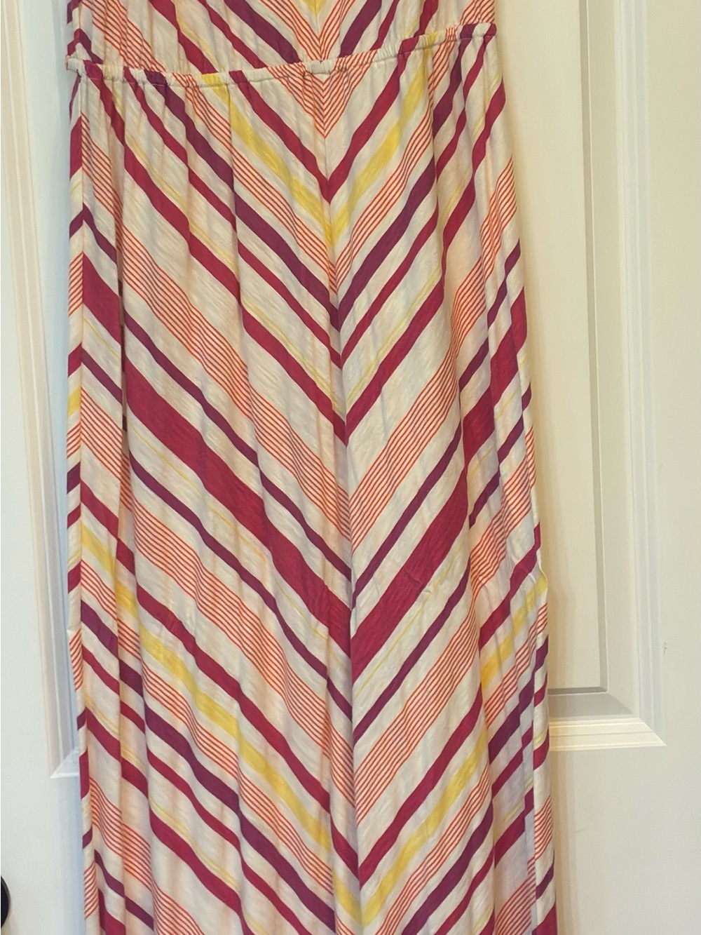 Ladies Striped V-Neck Maxi Skirt in Magenta and Yellow
